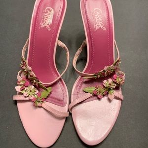 Carlos Santana pink flower embellished heels.